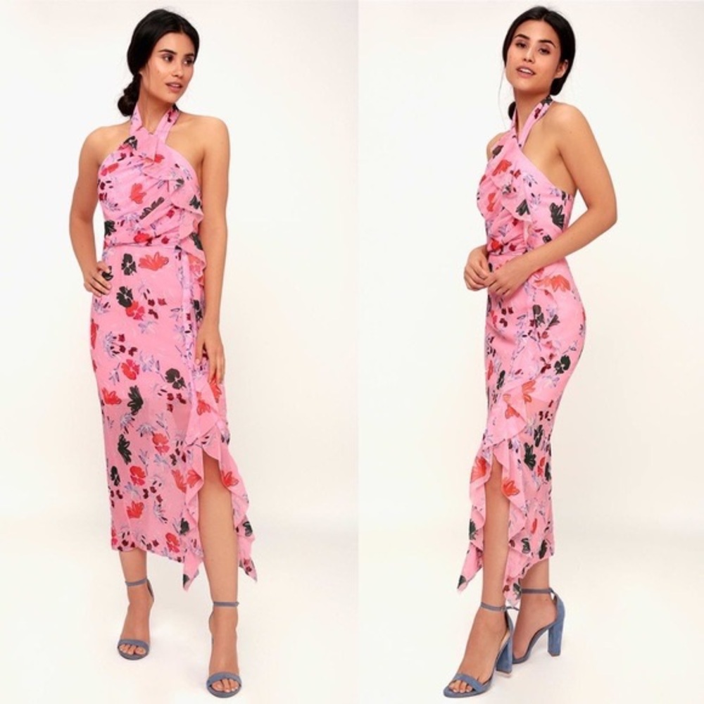 NEW C/meo Elude Floral Ruffle Midi Dress NWOT